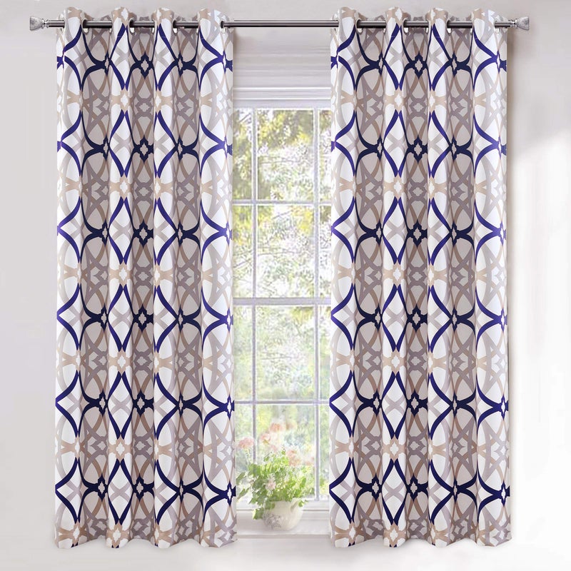 DriftAway Alexander 80% Blackout Curtains for Living Room 250GSM Pattern Match Thermal Insulated Room Darkening Geo Moroccan Mid Century Grommet Bedroom Drapes 2 Panels 52 Inch by 63 Inch Navy Gray - Image 1